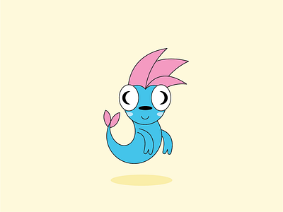 Meet Azul alien blue character chibi cute eyes fish flat design float flying illustration monster seahorse smile