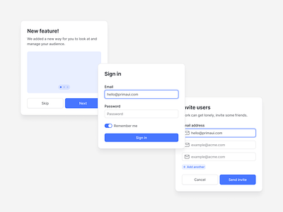 Modals — Prima action blue button component date design system hover library modal modal action modals new feature picker platform select sign in ui uikit uilibrary ux