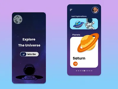 Space Exploration Kids App UI branding design illustration illustrator minimal ui