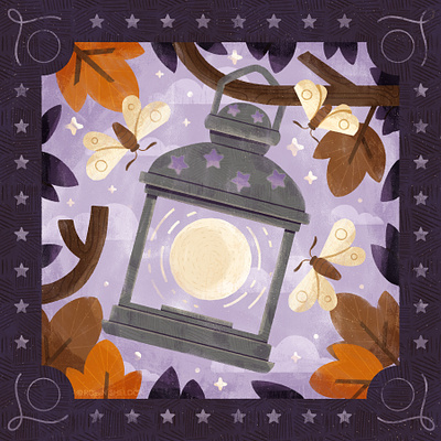 Day 10 - LANTERN + INSECTS + FULL MOON autumn cute design digital digital illustration fall full moon illustration lantern moth moths october prompts peachtober peachtober22 robin sheldon