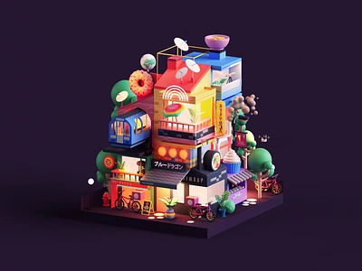 Food Panda Night Scene 3d 3dart abstract asia c4d cinema4d colors design diorama food illustration isometric japan kawaii night nightmode octanerender print render ui