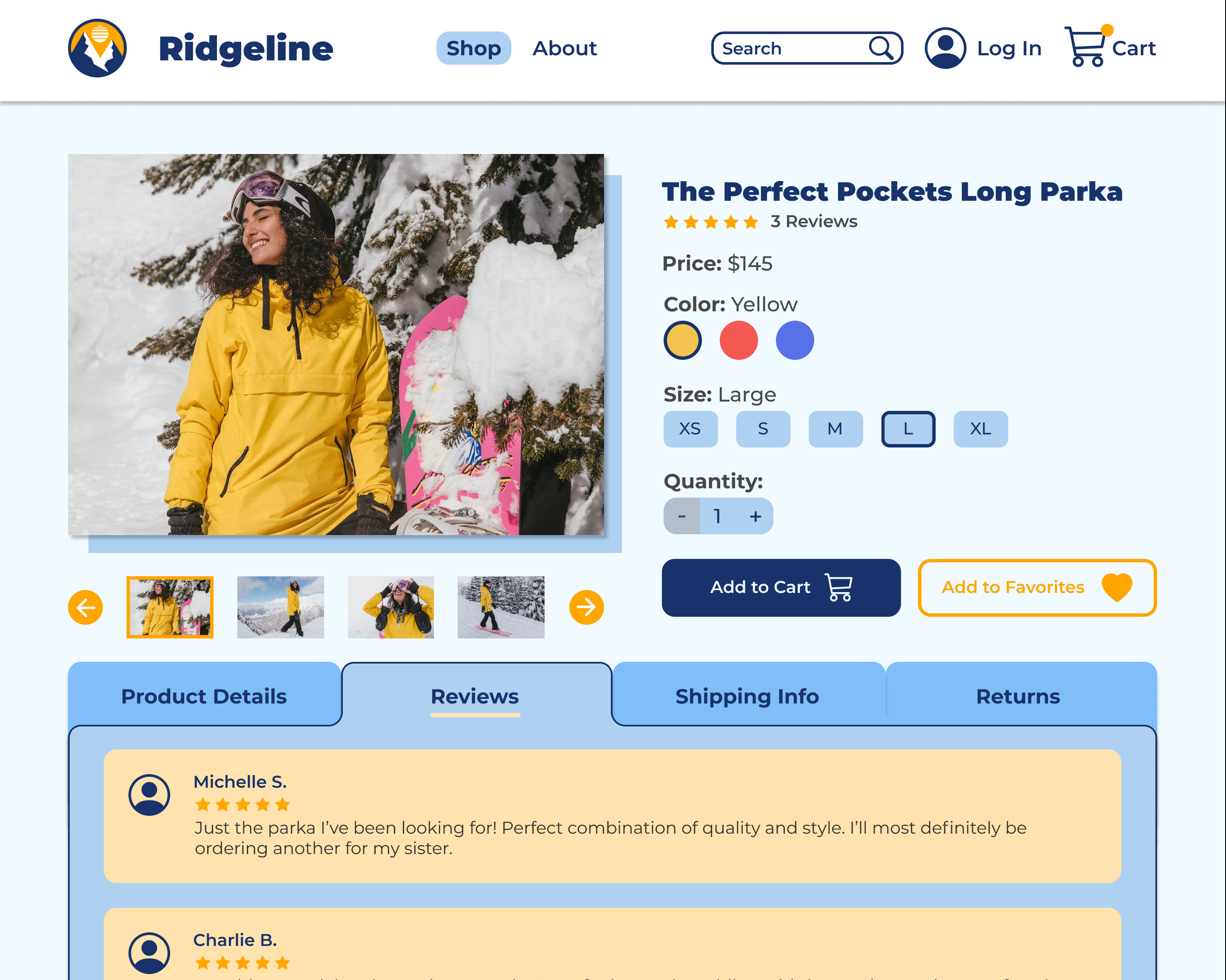 The final prototype of the product page for Ridgeline