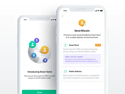 SwissBorg Smart Send 🤩 android bank banking bitcoin crypto cryptocurrency exchange finance fintech icon illustration ios mobile mobile app send swissborg transaction transfer ui wealth management