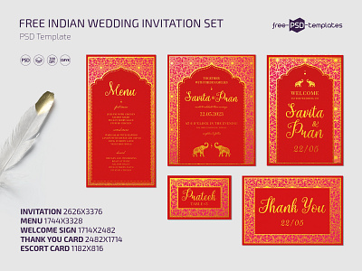 Free Indian Wedding Invitation Set in PSD free freebie india indian invitation invitations psd red template templates wedding