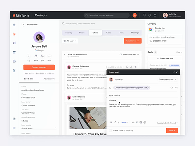Kirrivan SaaS CRM - Sending email in Lead detail page animation app contact crm dashboard email leads management marketing motion graphics profile prototype saas sales ui user ux