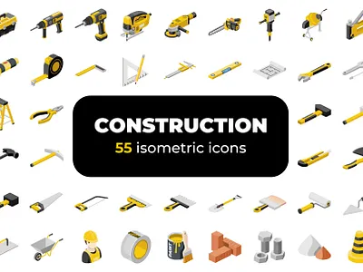 Construction isometric icons icon bundle icons isometric