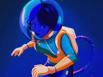 Space girl astronomy blue character character design color digitalart earth face illustration people planete sky space stars woman