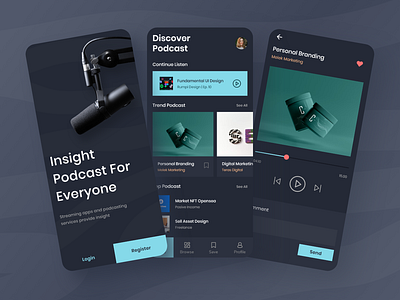 Podcast App Design dark mode design product developer mobile listen mobile app podcast share ui ui design ux ux design