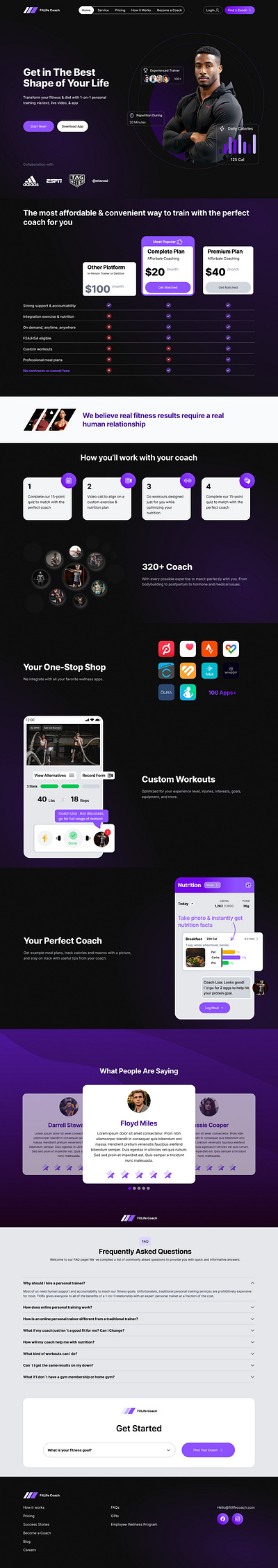 Fitlife Coach - Online Fitness Coaching Web Design UI/UX dailyui figma landing page ui ux website design