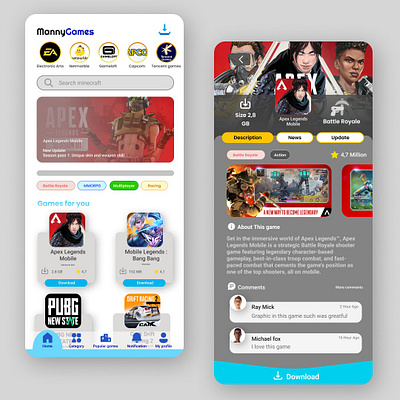 UI App : MannyGames App animation app design graphic design illustration typography ui