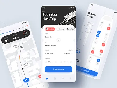 Metro Booking App app design app ui booking booking app design map metro metro booking minimal mobile mobile app ticket booking train train booking ui ui design