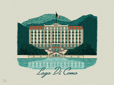 1910 Grand Hotel Tremezzo_BRD_5-21-22 1910 grand hotel tremezzo illustration lago di como lake como procreate procreate brushes retro vintage