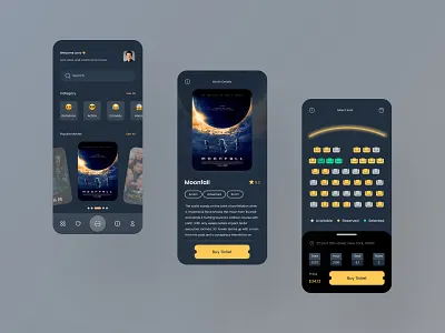 Movie Reserve Ticket App app application break design flat fun holidays minimal movie movies reservations reserved star ticket ui uiapp user interface ux web weekend