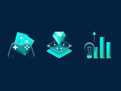 Icons for a DIG website. Gamefi, Decentralise, Invest blockhain decentralized figma gaming investment vector venture