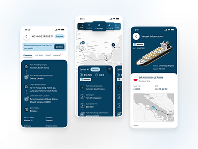 Logistics Hub - mobile app for the transportation organization cargo light theme logistics map mobile app sea ports tracking transport app transportation vessel
