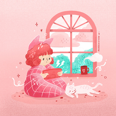 Staying at Home cat chilling cute game home illustration love relaxing