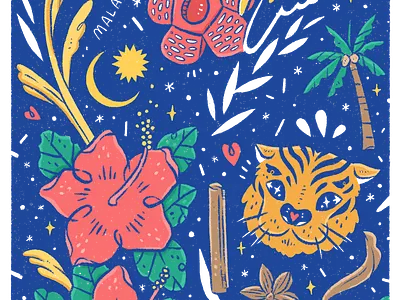 Country - Malaysia bunga raya coconut country hibiscus illustration kuala lumpur malaysia teh tarik tiger