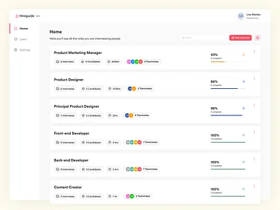 Hireguide app artificial intelligence design desktop hire home icon interview mobile progress bar shot silicon valley software step tag ui ux