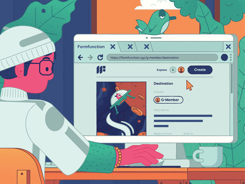 Refresh - Solana NFT 2d alien animated animation bird character computer flat illustration gif illustration nft nftart work