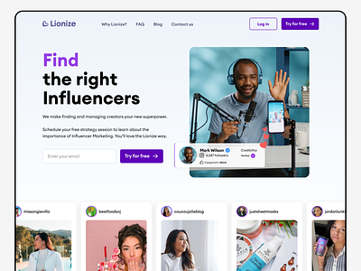 Lionize influencers product design content creators design identity influencers landing page landingpage marketing page saas social social media ui web webflow webpage website