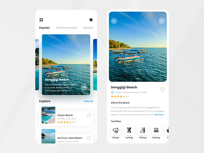 Segara - Travel App beach blue clean minimalist modern mountain nature sea surf app surfboard surfing surfing app tour tourism travel travel app travel mobile travel service ui ux