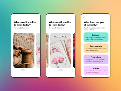 Hobby Classes App animation app design design hobbies hobby app hobby classes learning app mobile app mobile app design mobile design motion graphics painting process flow product design prototype ui ui design user interface ux ux design