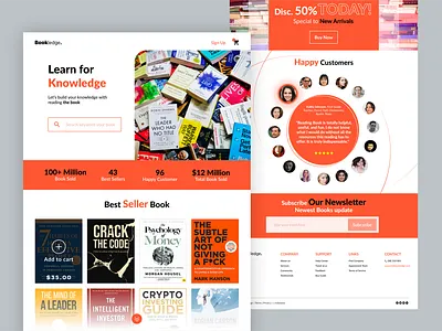 Bookledge. Website design audio book book book store editorial education landing page library minimal ui online book reading saas simple ui ui design ui ux website design website store