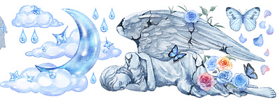 sleeping angel statue clipart graphic design illustration watercolor