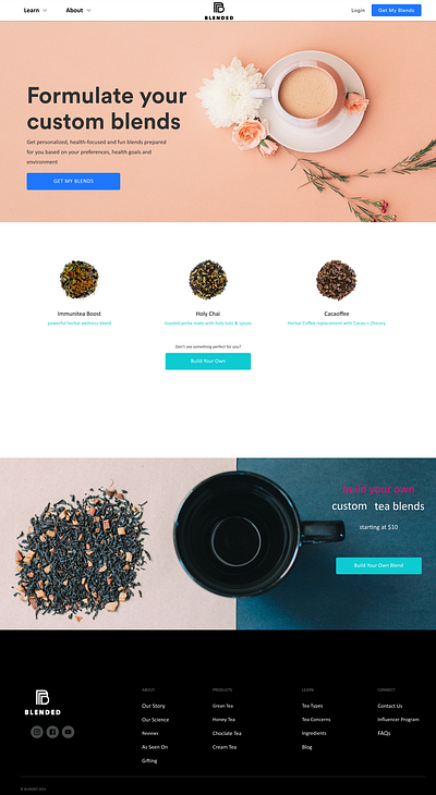Custom Tea Landing Page app design clean design landing page modern design prototype ui ui ux