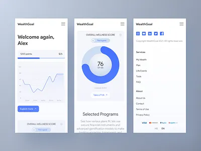 WEALTH TRACKER MOBILE VIEW blue button clean design gradient home page landing minimal mobile ui ux vector web