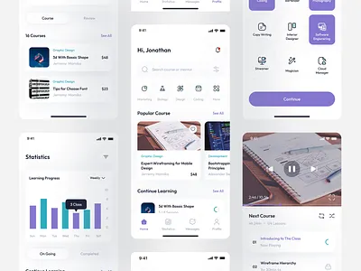 Courseline - Online Course App android app clean ui component courses design ios minimalist mobile design mobileapp notification online class online courses payment project self improvement ui kit ui kit ui8 uiux product user flow
