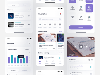 Courseline - Online Course App android app clean ui component courses design ios minimalist mobile design mobileapp notification online class online courses payment project self improvement ui kit ui kit ui8 uiux product user flow