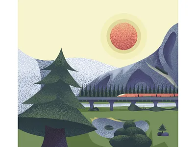Grain field season grain illustration illustrator landscape nature rail stipple brush texture train tree