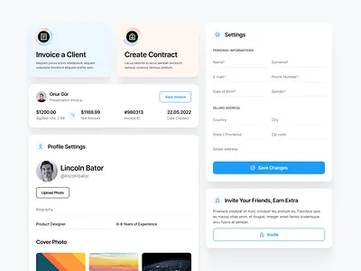 Invoice Dashboard UI Elements cards components dashboard design flat form info inputs ui ui elements web website