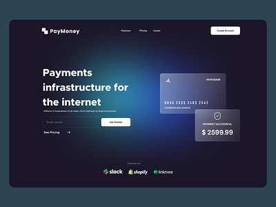 Landing Page UI bank app card design landing page payment app payment gateway ui