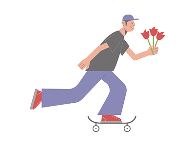 Romantic man with flowers on a skateboard🤟 design flat flower graphic design illustration man skateboard vector