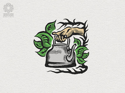 Tea Party Logo branding hand kettle in hand logo shrub tea tea drinking tea leaves teapot