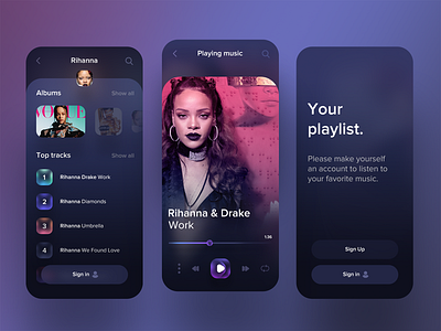 Music Player app blue blur dark dashboard design gradient ios logo material design music patrickreza player playlist ui ux