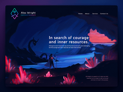 Illustrations and Web design for Alex Wright Psychotherapy cave crystals dragon figma graphic design hero section home page illustration ocean procreate psychotherapy shopify ui web design word press