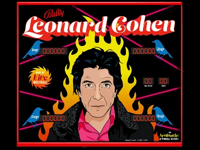 Ephemera from a Better World: Leonard Cohen Pinball Back Glass back glass graphic design illustration pinball vector illustration