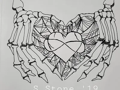 Skelly poly heart drawing