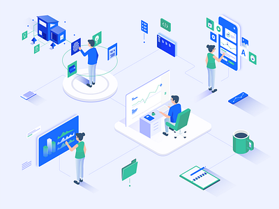 Business Isometric Illustrations app design device home app illustration isometric office ui