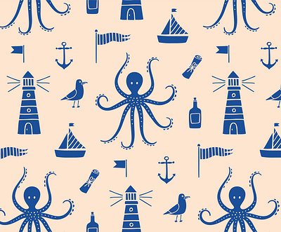 Ahoy beach vector icons blue nautical pattern childrens party childrens pirate illustration graphic design illustration kids illustration nautical icons ocean icons ocean pattern ocean vector pattern octopus illustration screen print sea pattern sea theme vector vintage illustration