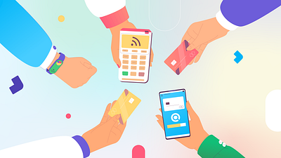 Wireless Payment cashless character contactless credit card design digital graphic design hands illustration mobile phone nfc pay payment people phone shopping smartwatches terminal vector wireless