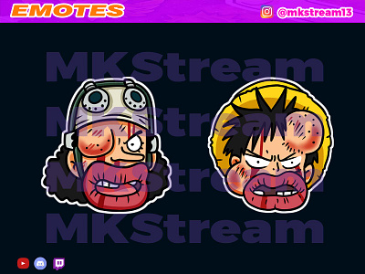 Twitch emotes luffy usopp funny face hurt animated emotes anime cute design emotes funny gg goku hype illustration luffy sub badge usopp vegeta