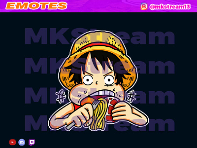 Twitch emotes chibi luffy hungry eat animated emotes anime cute design eat emotes gg goku hungry hype illustration luffy sub badge vegeta
