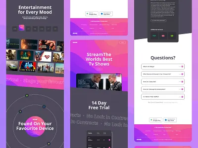 Binge - lading page branding design digital agency illustration landing page minimal modern ui pink purple simple streaming trends two tone ui ui trends user experience ux videos web design websites