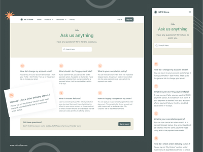 FAQ Page - NFX Store answers app design card customer service e commerce faq flat design frequentlt asked questions help help center light minimal product page queries questions service support testimonial web design website