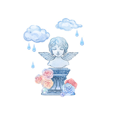 angel statue clipart illustration watercolor