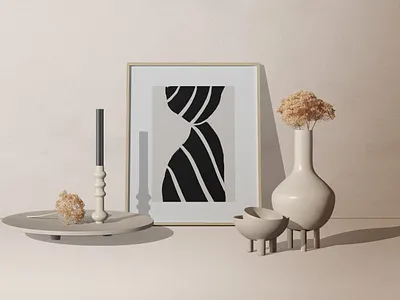 Minimalistic Scene Frame Mockup With Decorative Vases And Tray graphicdesign